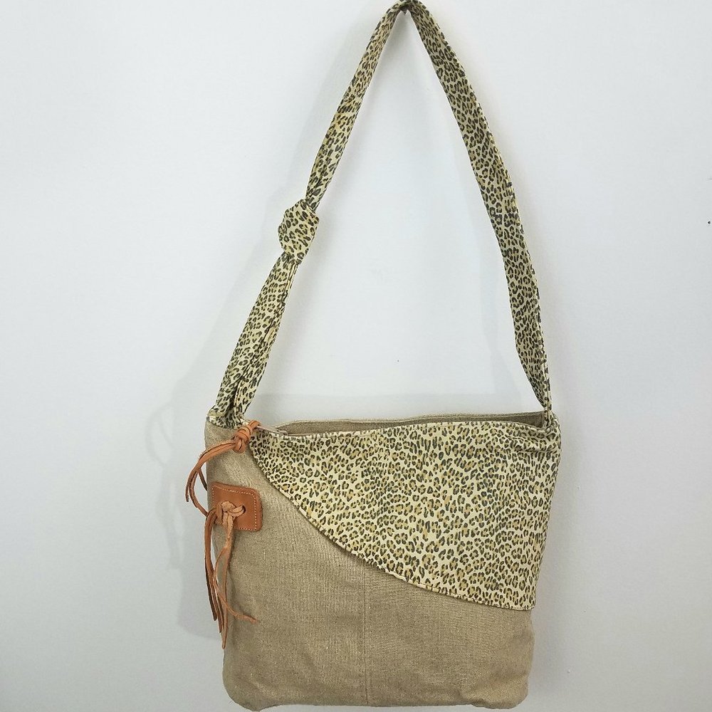 MARCO AVANE Leopard Print & Jute Shoulder Bag
